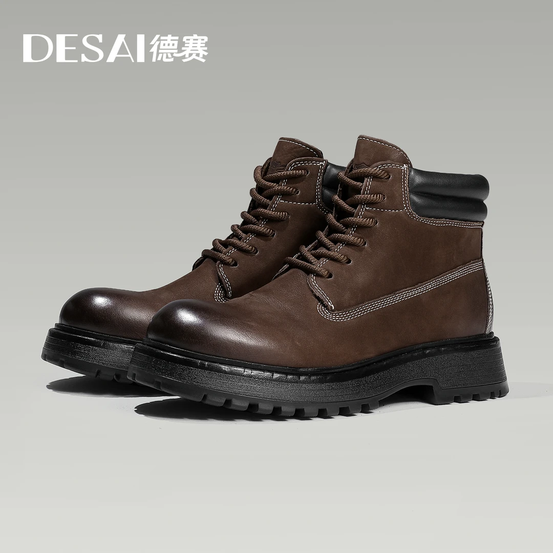 德赛真皮马丁靴男机车靴子冬季软皮英伦风增高复古男款高端工装靴