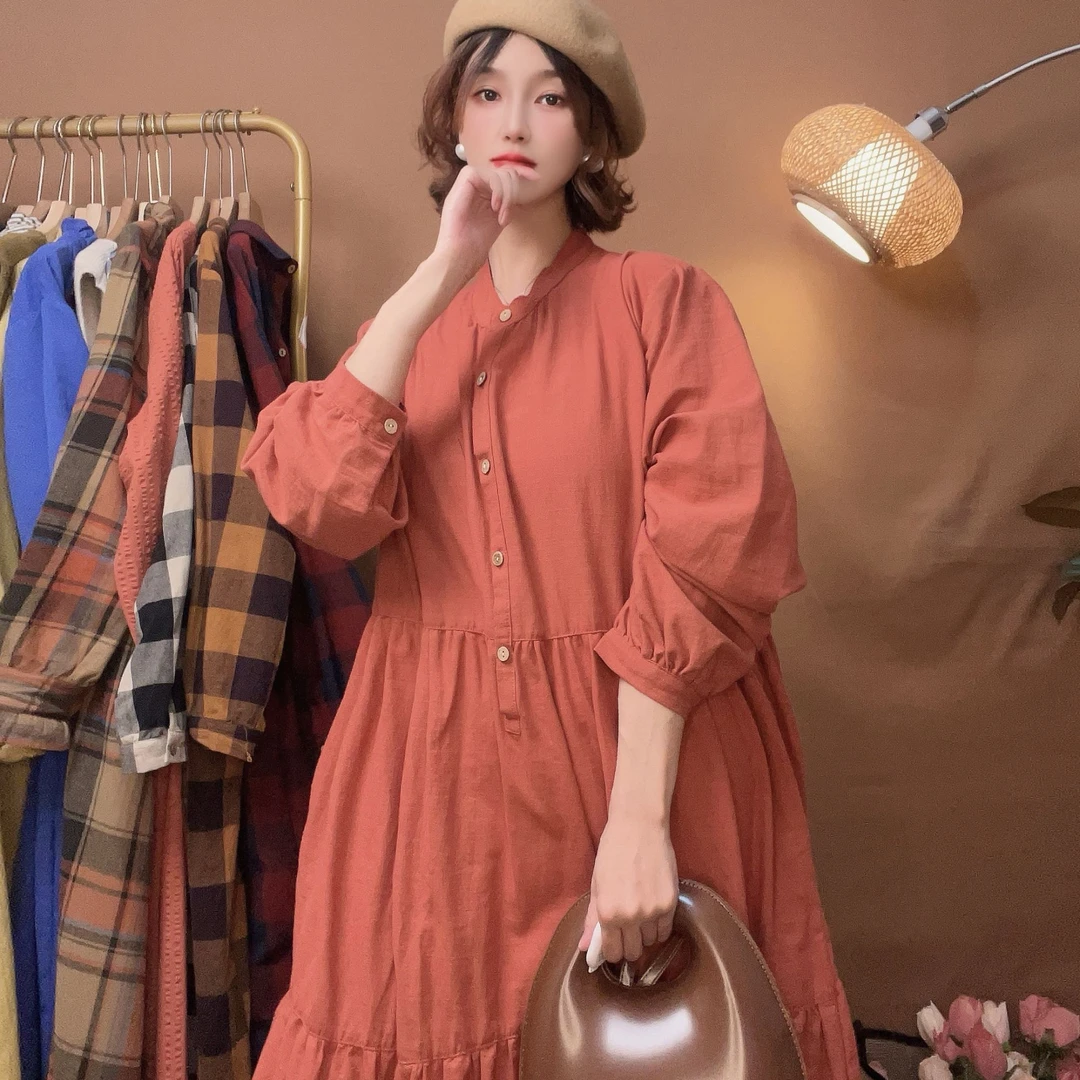 【喜柚自制】 暮色旅人 法式温柔甜美中长款气质显瘦复古长裙2