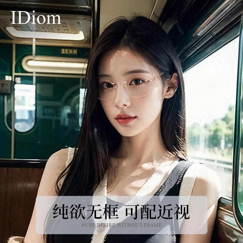 iDiom满天星仰望星空璀璨金无框眼镜近视显脸小无框闪钻切边多边