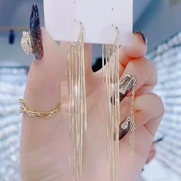 锌合金耳饰 妙链耳饰气质女王流苏时尚简约耳饰女长款耳环096