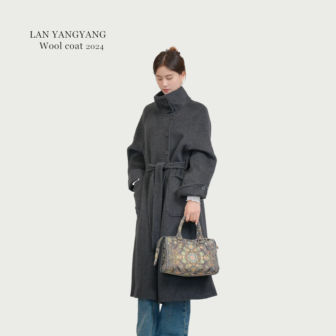 简约款【70%羊毛+30%聚酯纤维】立领双面毛呢外套冬加厚休闲