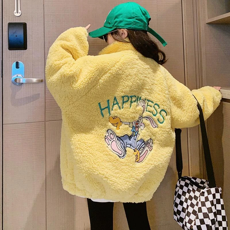 女童毛毛衣加绒棉衣外套6-12岁中大儿童2023新款休闲洋气保暖衣服