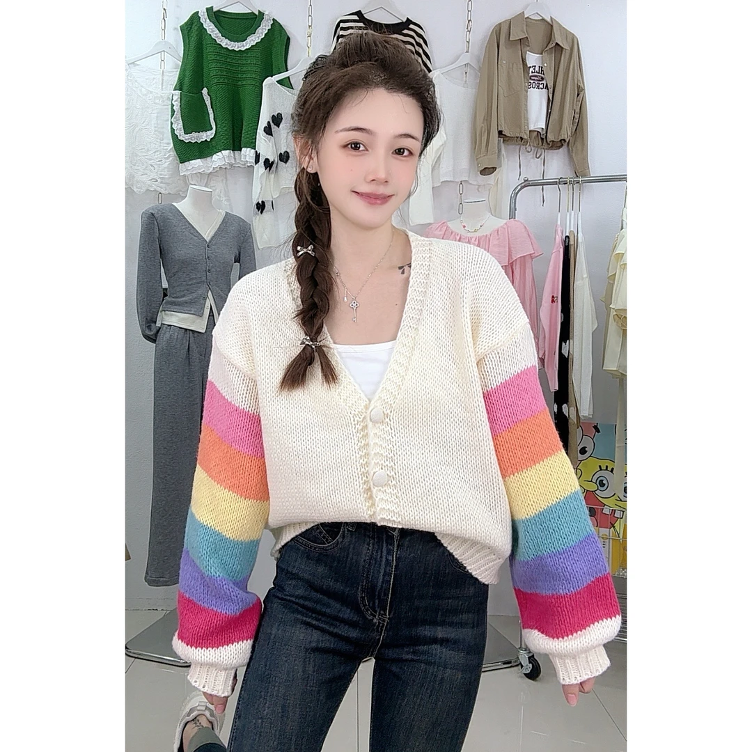 300彩虹袖子毛衣小外套