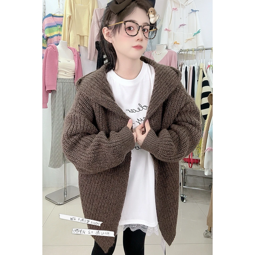 668厚款连帽大毛衣外套