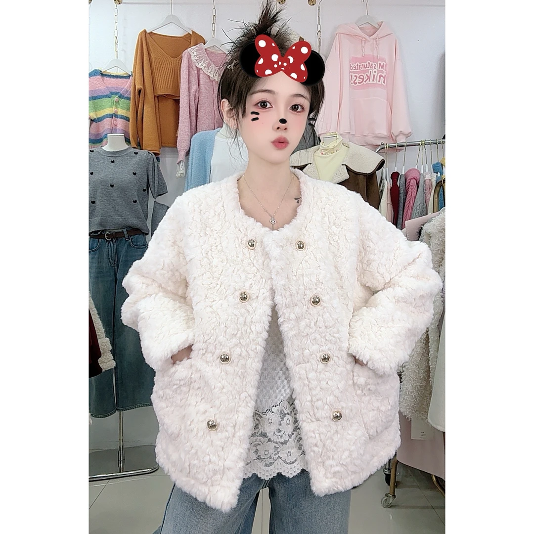 8870玫瑰绒简约毛毛一体外套