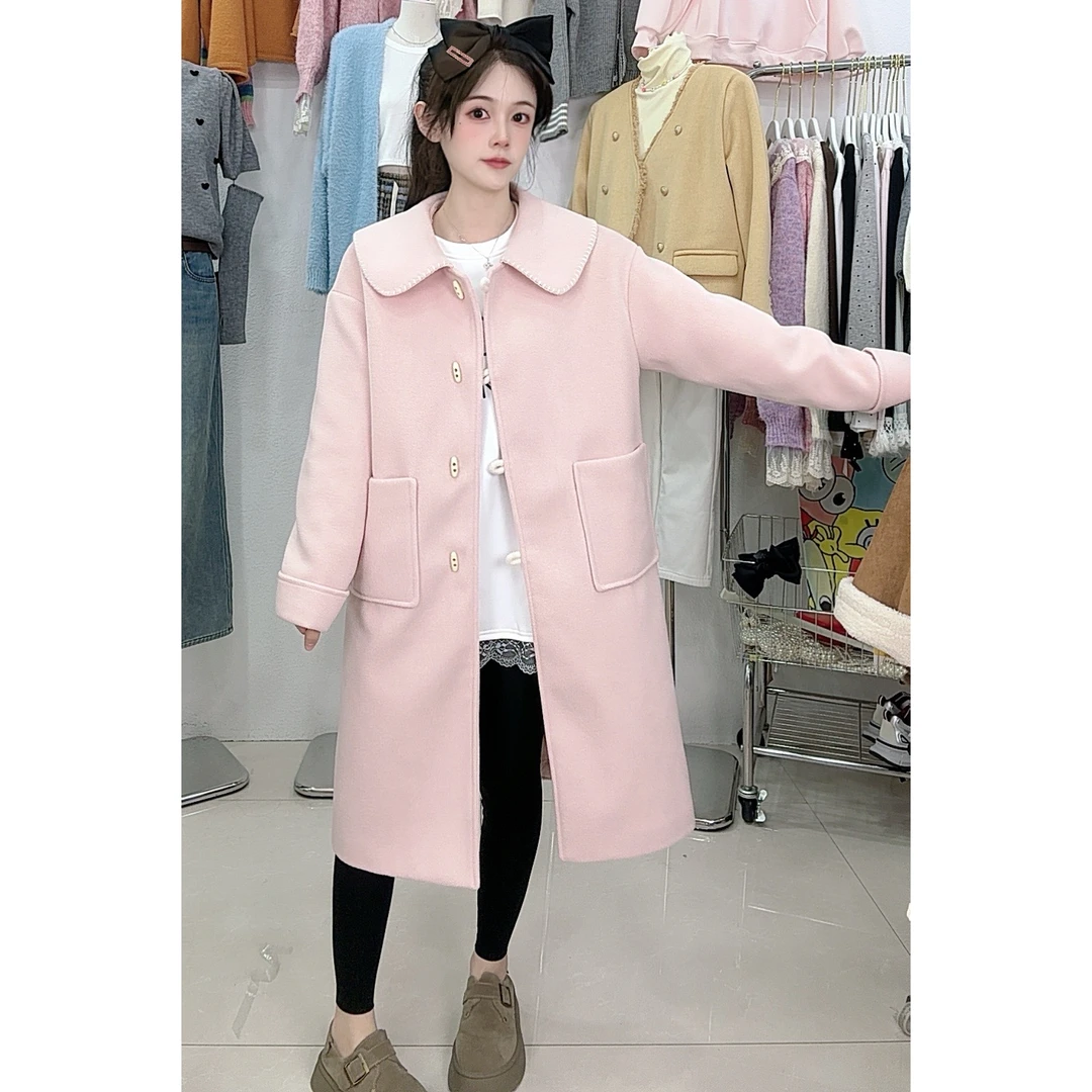 8813长款娃娃领呢子大衣（加棉）