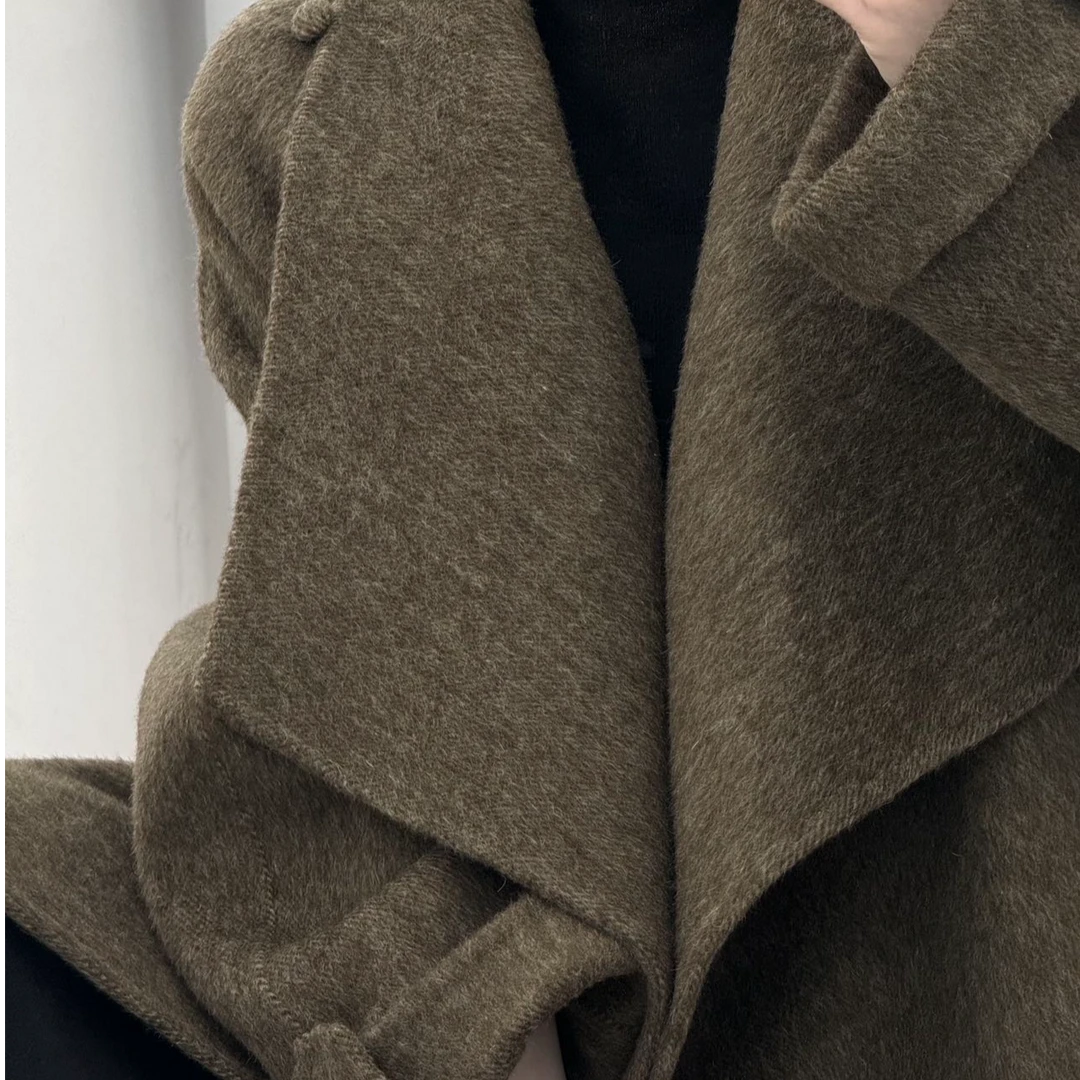 浴袍式大领子两穿双面羊毛大衣女中长款宽松时尚百搭羊毛外套秋冬