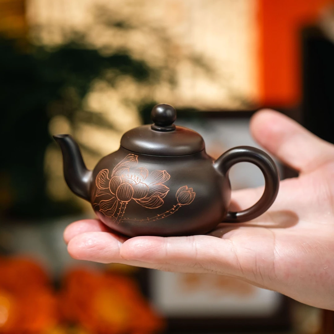 裕德堂柴烧潮州手拉壶《宫灯》壶小品壶朱泥古法柴烧紫砂壶全手工