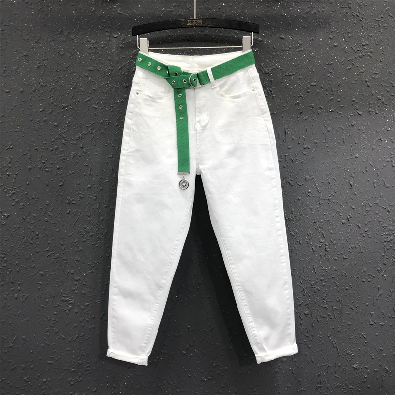 秋冬加绒加厚上新白色裤子高腰牛仔裤显瘦九分宽松小脚百搭裤子女