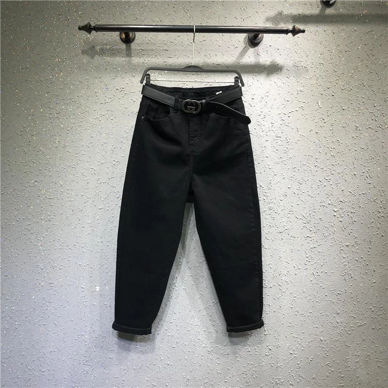 黑色哈伦牛仔裤女款2025秋季新款爆款高腰显瘦九分休闲小脚老爹裤