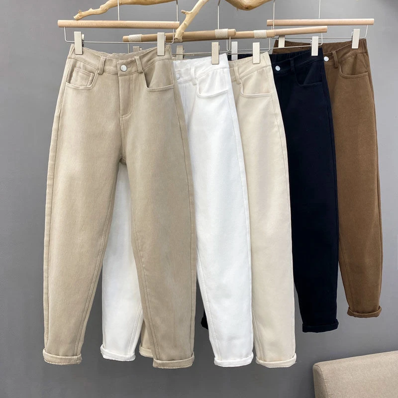 白色九分哈伦牛仔裤女款爆款2025秋季新款高腰显瘦小脚老爹牛仔裤