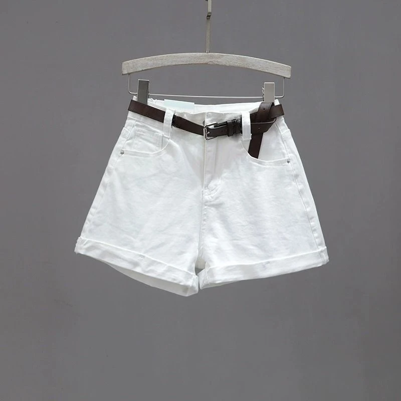 白色牛仔短裤高腰2025夏季薄款女士卷边宽松弹力显瘦阔腿裤a字潮