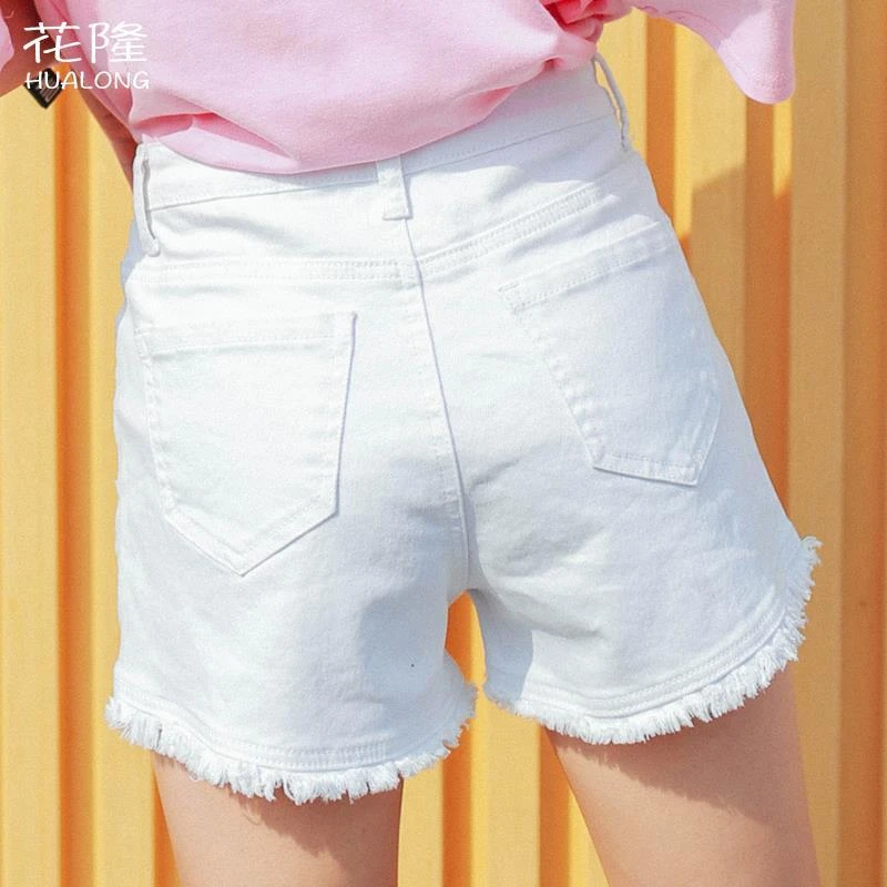 牛仔短裤高腰夏季白色大码薄款毛边弹力辣妹百搭宽松显瘦a字短裤