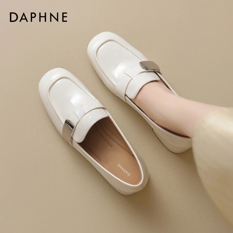 达芙妮真皮乐福鞋女2025新款春秋小皮鞋一脚蹬英伦风单鞋中跟秋款