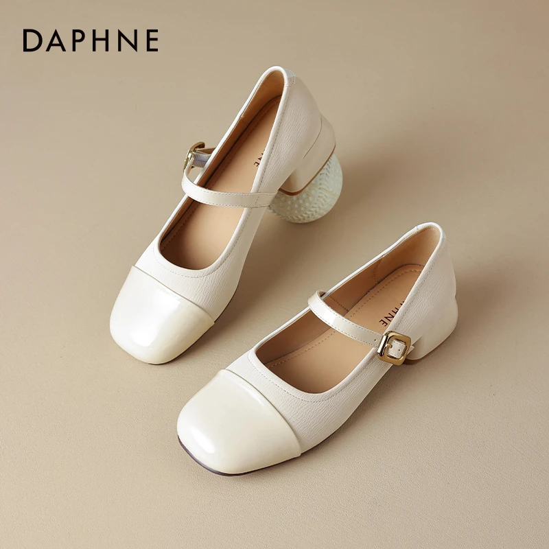 达芙妮方头单鞋女春秋2025新款小香风粗跟鞋子女夏季通勤玛丽珍鞋