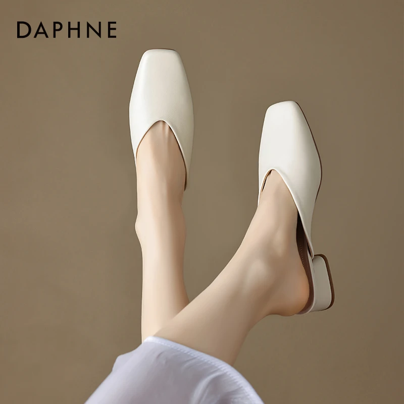 达芙妮包头拖鞋女夏外穿高跟凉鞋子女2025新款爆款粗跟透气