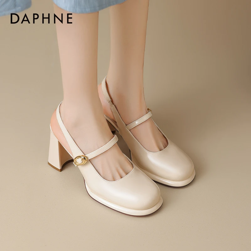 达芙妮包头凉鞋女夏季高跟鞋2025新款粗跟玛丽珍女鞋外穿法式绝美