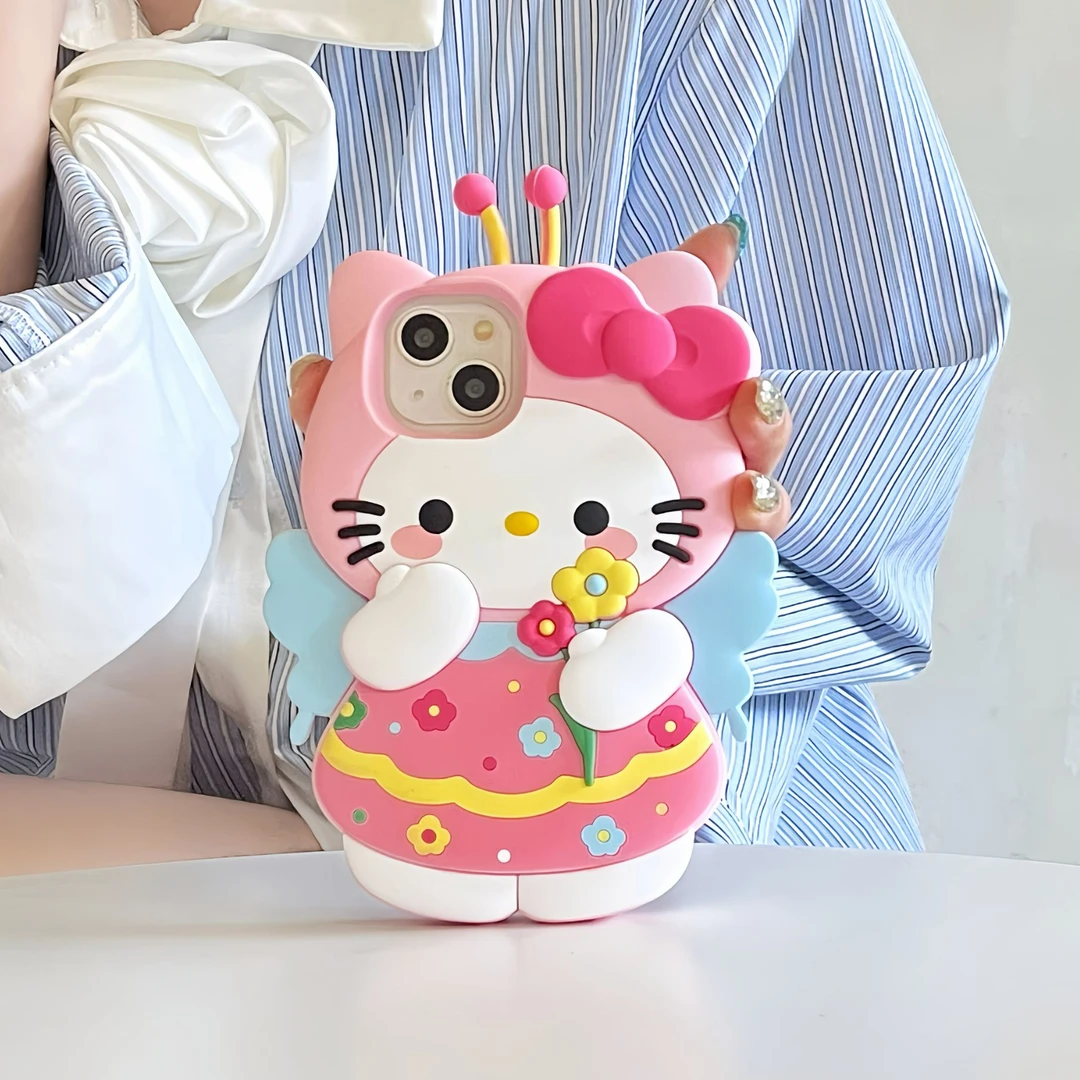 (适用苹果oppo华为vivo)蝴蝶kitty猫可爱iPhone16立体硅胶手机壳