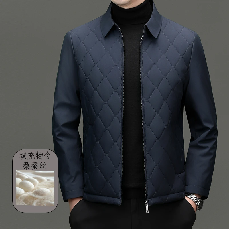 豹王多斯品牌同款男士棉衣含桑蚕丝菱形格二棉外套