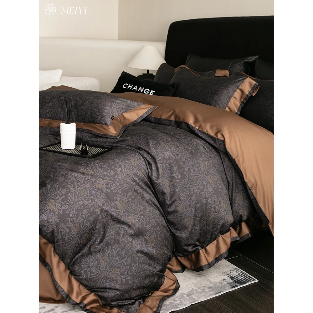 美式印花高档100S长绒棉床单四件套全棉纯棉被套2025新款轻奢床品