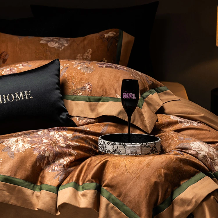 美式复古风新款全棉100S长绒棉床单四件套纯棉印花被套高级感床品