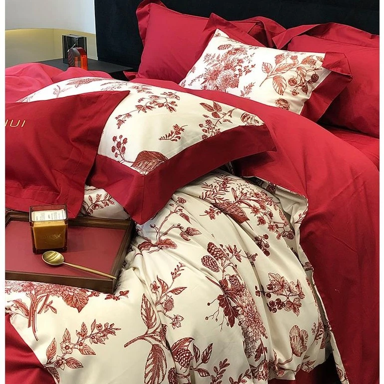 【Dream】凯瑟琳 红色婚庆四件套结婚被套床单100S长绒棉婚房床品
