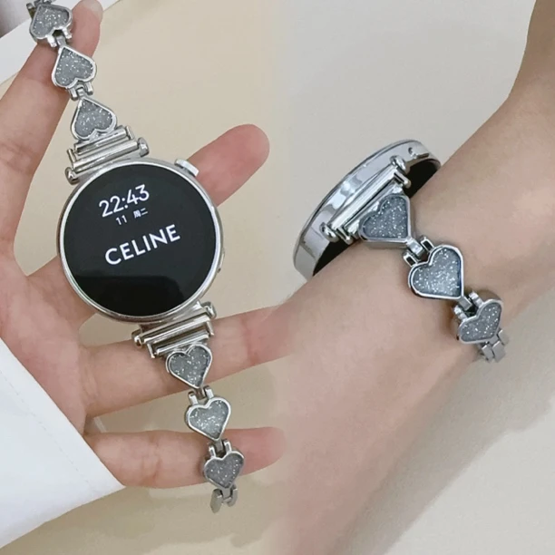 适用华为gt5手表GT4表链watch4pro金属爱心闪粉41mm时尚42mm/46