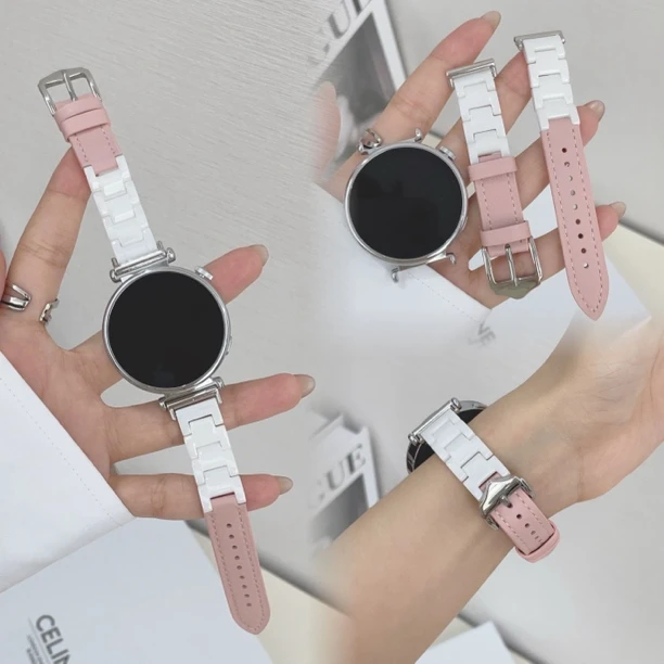 适用华为gt5/gt4三株陶瓷拼皮华为fit3表带通用华为watch 4/3pro