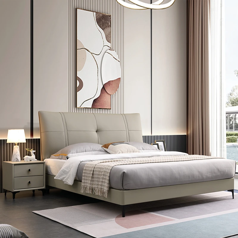 明美娜6631#意式轻奢简约主卧双人床极简家用北欧真皮床