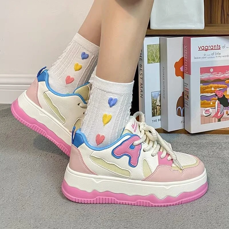 圆珠笔（女鞋多巴胺小白鞋秋季网红新款潮鞋厚底面包鞋）休闲小众