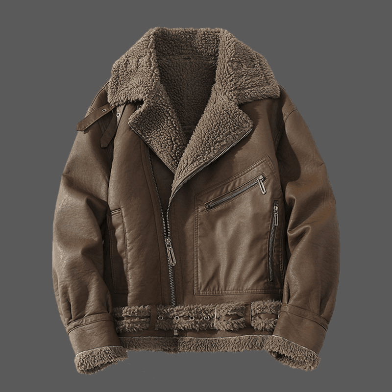 欧货潮款男士皮衣外套秋冬季新款潮皮毛一体男装羊羔毛保暖颗粒绒