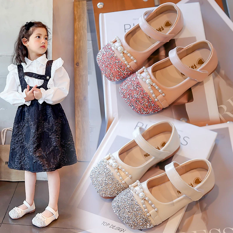 女童公主鞋2025新款春秋儿童鞋子软底网红水晶小女孩单鞋宝宝皮鞋