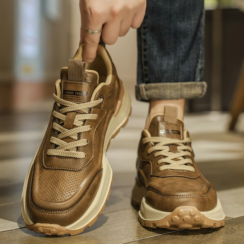 欧洲站男鞋2024新款秋冬潮牌高级感复古老爹鞋男士厚底增高运动鞋