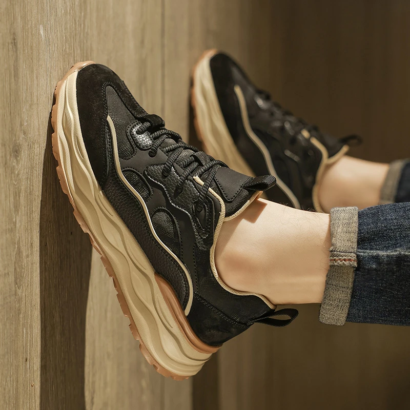 秋冬新款男鞋高级感百搭休闲复古阿甘鞋跑步运动厚底增高老爹潮鞋