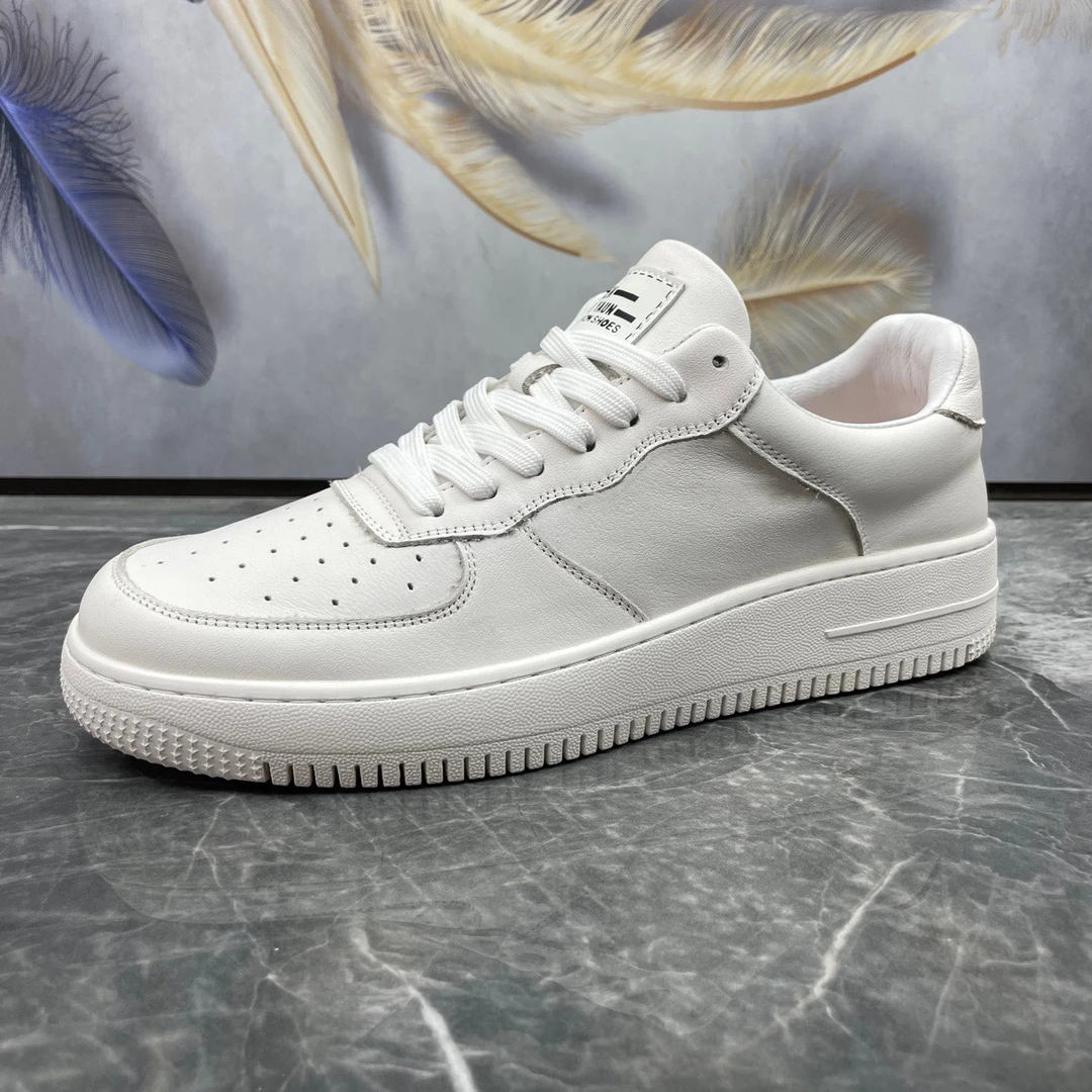 男鞋新款百搭牛皮缝线轻便厚底空军牛皮小白运动休闲板鞋男士潮鞋