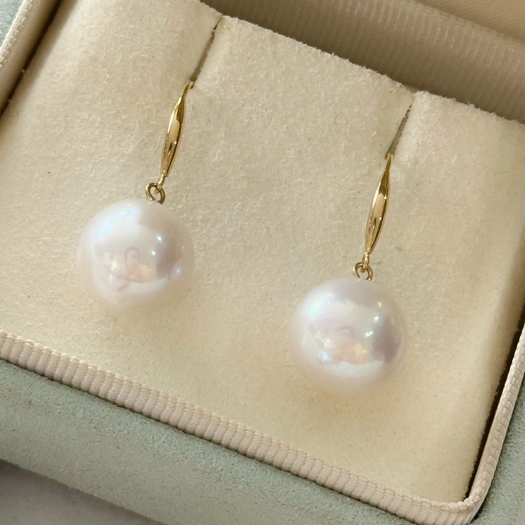 【田田推荐】大点位淡水珍珠耳环 11-12mm 18K金 DE0139-1