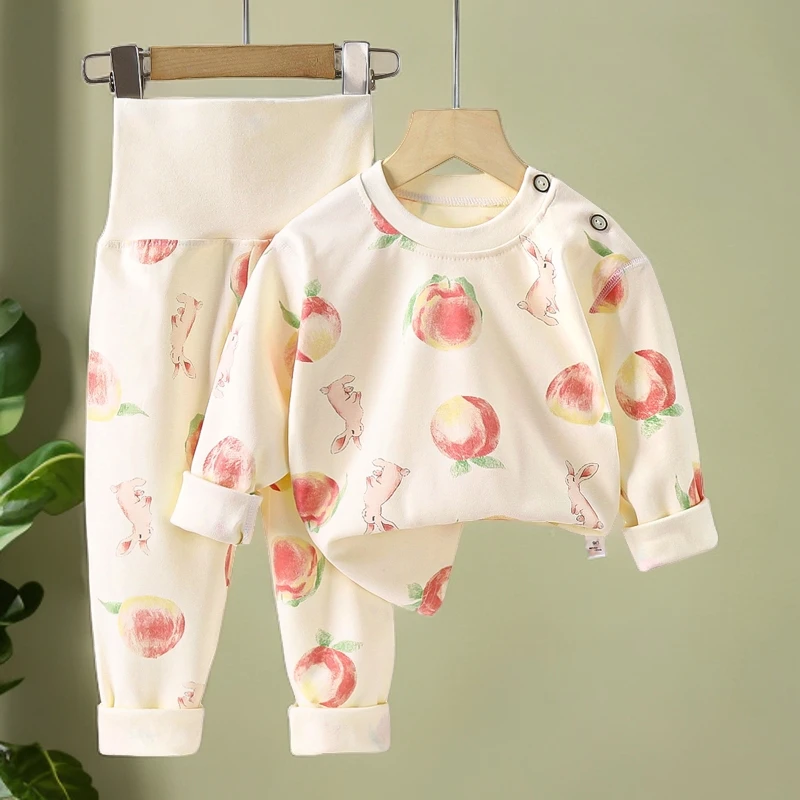 秋冬季纯棉无骨婴幼儿高腰护肚内衣套装宝宝秋衣秋裤保暖透气睡衣