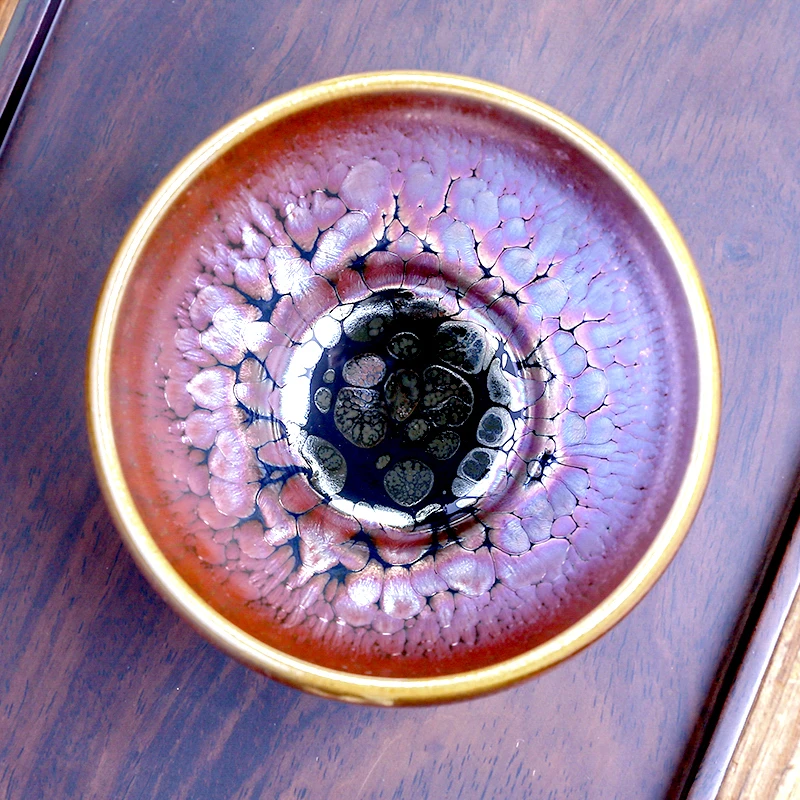 暨国平紫金花雕建盏茶杯纯手工大号油滴盏家用高端茶具主人杯单杯