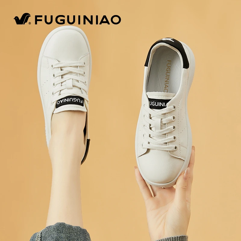 富贵鸟真皮小白鞋女2025新款春秋平底旅游鞋百搭软底运动休闲板鞋