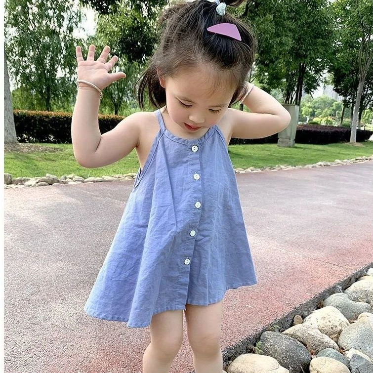 女童棉布吊带连衣裙背心2025夏季新款韩版宝宝洋气无袖上衣沙滩裙