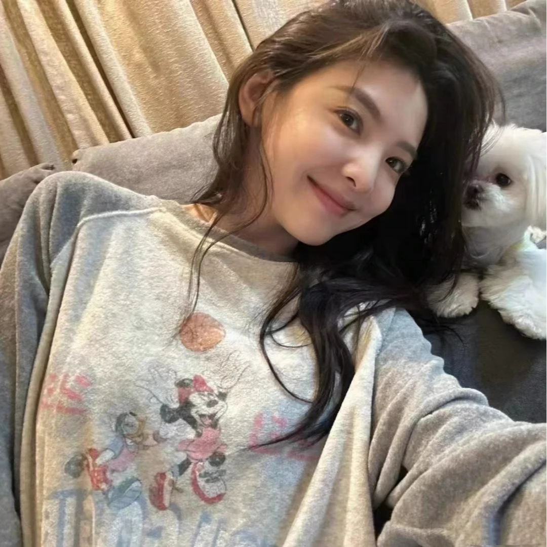 韩国东大门秋冬款 章若楠同款毛巾T恤