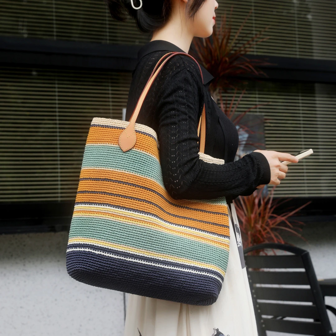 雪妃尔【非成品】纯手工diy材料包女时尚单肩包托特包大容量撞色