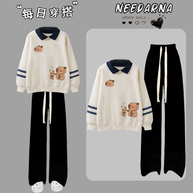 2024阔腿裤长袖新款休闲卡通套装洋气两件套动漫套装大童女童儿童