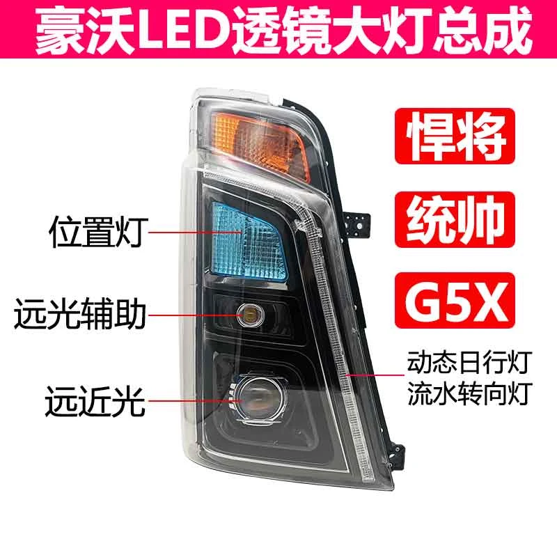 适用于重汽豪沃轻卡悍将统帅G5X全LED大灯总成四米二改装透镜灯泡