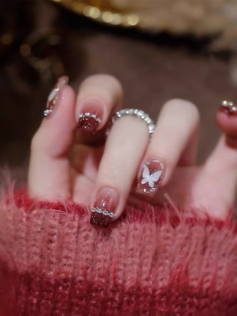 纯手工穿戴甲轻奢高级战甲红色新娘婚甲显白指甲贴片成品超短