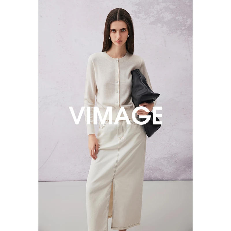 VIMAGE纬漫纪2024春季新款通勤气质显瘦纯色针织衫V2101718