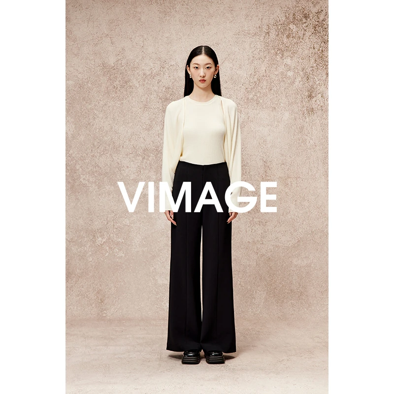 VIMAGE纬漫纪时尚奶白色修身显瘦针织开衫背心两件套V2201822