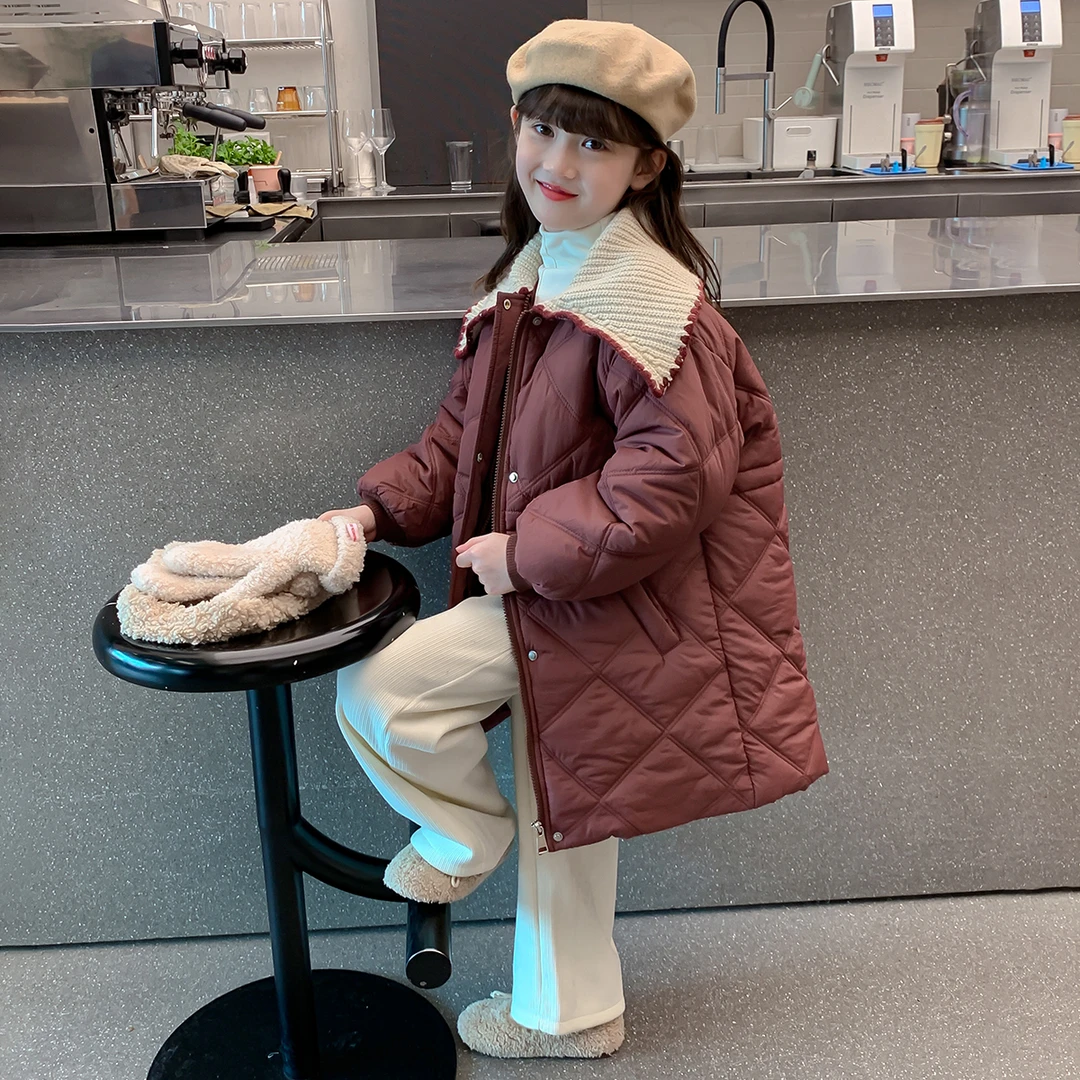 女童2025秋冬季新款时尚公主风女孩休闲洋气中长款夹棉外套Q12733