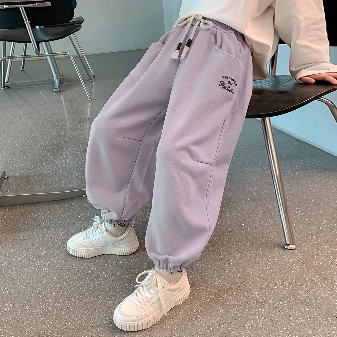 女童春秋款卫裤2025女孩春季新款中大童芋泥紫韩版休闲卫裤X12544