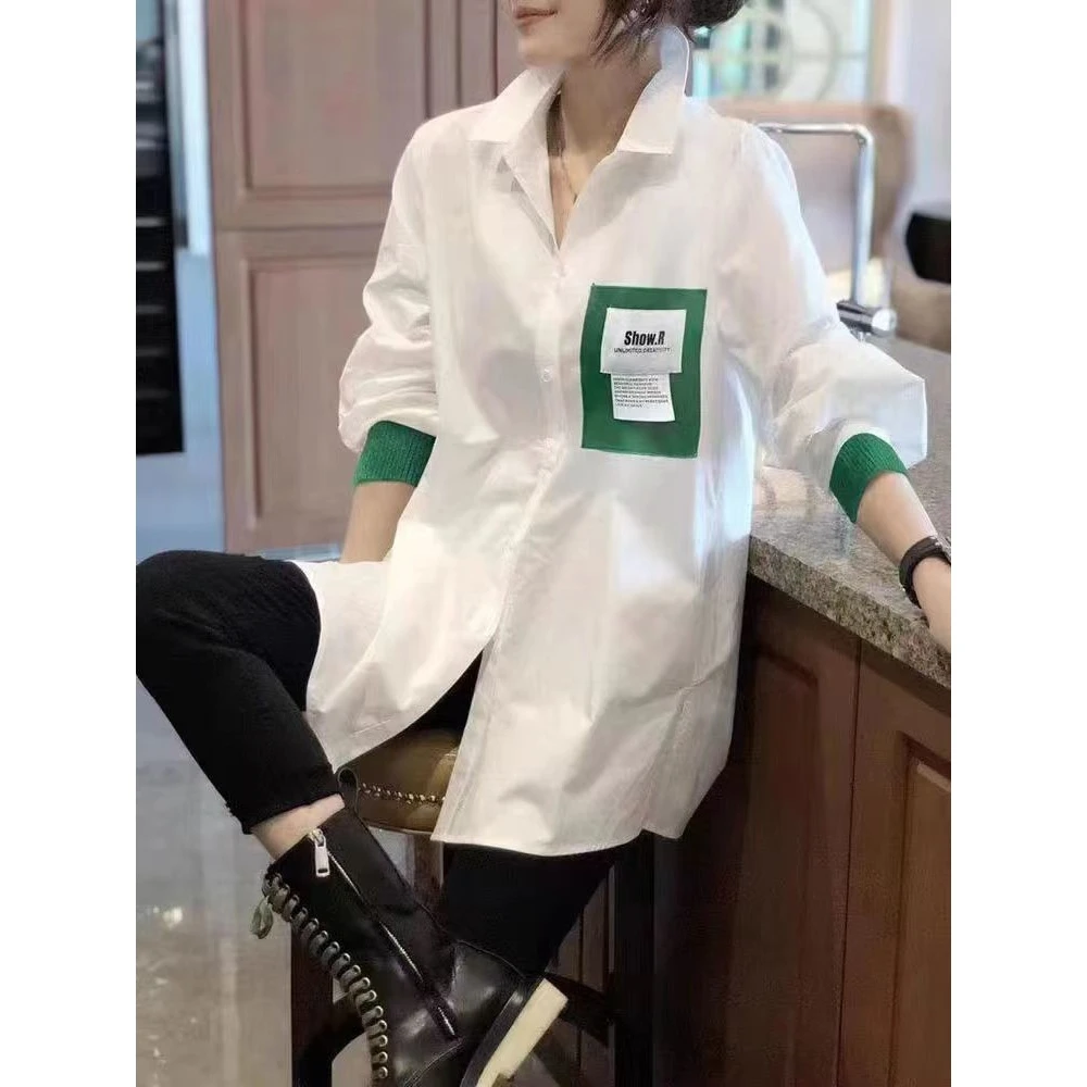 2023春季新款欧货白色长袖韩版百搭衬衫女洋气宽松欧洲站别致衬衣